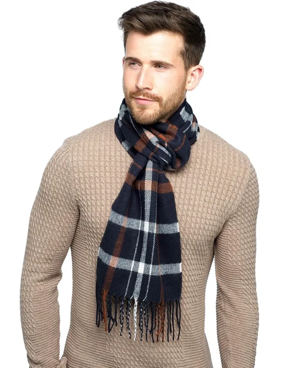 Men Tom Franks Mens Scarf - Brown/Navy Check